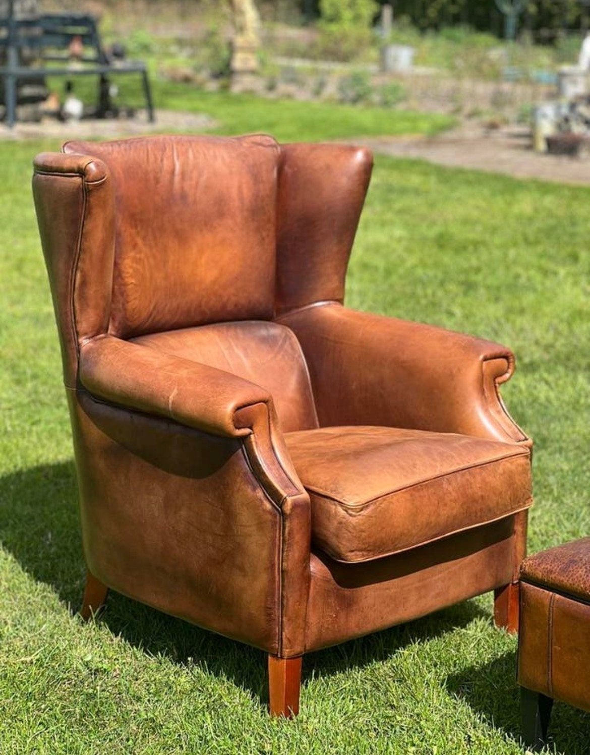 Leren oorfauteuil, Ophalen, Gebruikt, Leer, 75 tot 100 cm