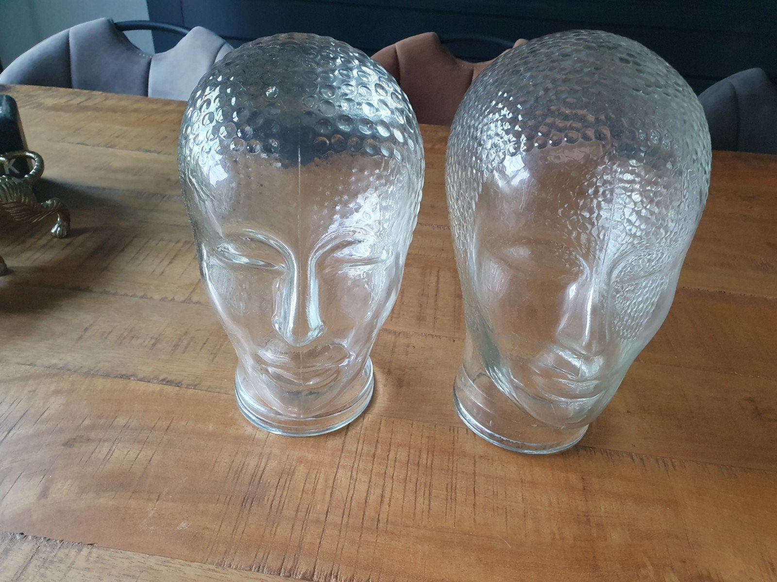 Glazen Boeddha hoofden - glazenhoofd, Ophalen, Zo goed als nieuw, Glas, Oosters