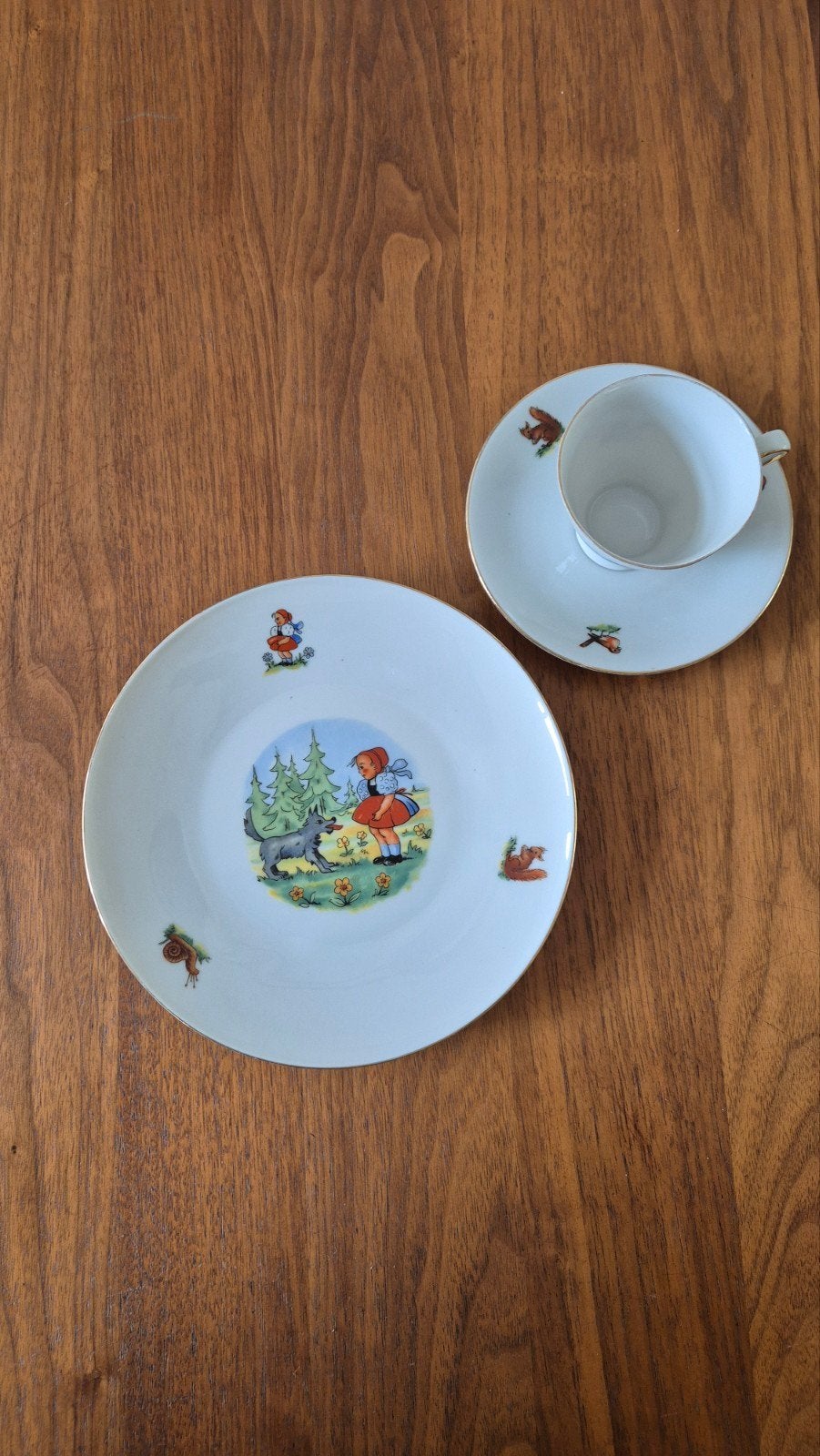 Vintage Roodkapje kinderservies - kop, schotel, bord, Ophalen of Verzenden