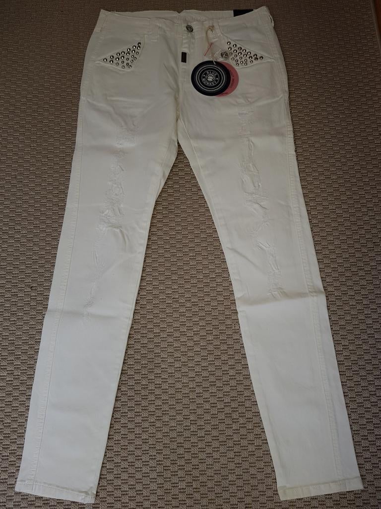 Nieuwe witte jeans broek 31-32  Blue Monkey studs, Maat 38/40 (M), Blue Monkey, Wit, Nieuw