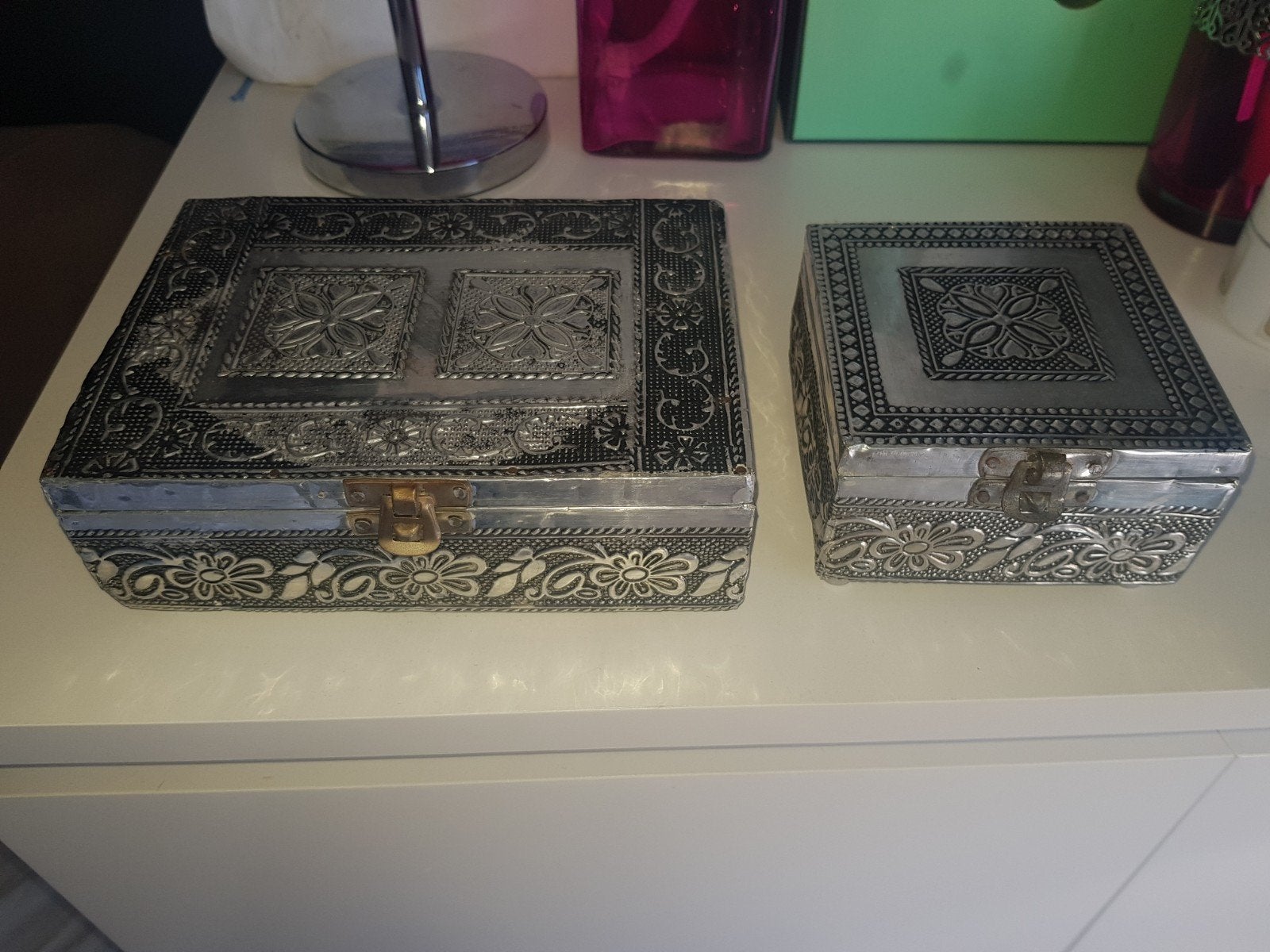 Set van 2 decoratieve zilverkleurige sieradendoosjes, Ophalen of Verzenden