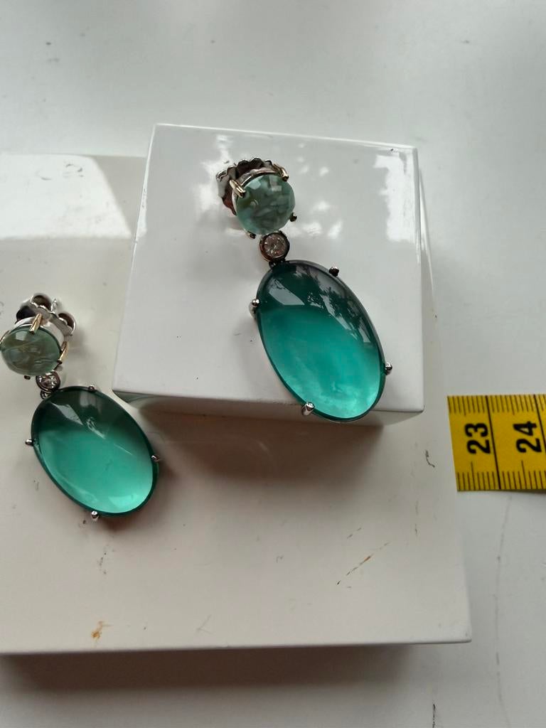 O 008 Ti Sento oorbellen met groene stenen, Verzenden, Zo goed als nieuw, Groen, Zilver