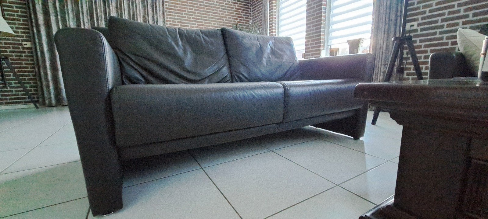 montel 2 zits bank leer, Ophalen, Gebruikt, 150 tot 200 cm, Tweepersoons