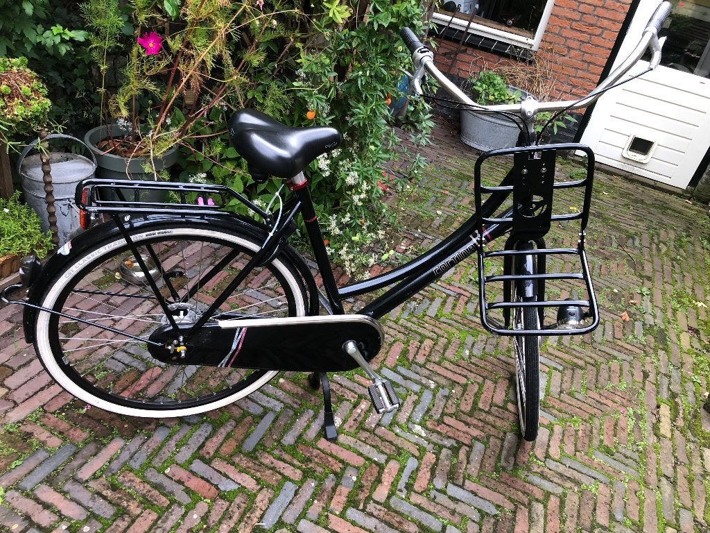 Zwarte transportfiets met voordrager en bagagedrager, Fietsen en Brommers, Versnellingen, Trommelrem, Ophalen, Overige merken