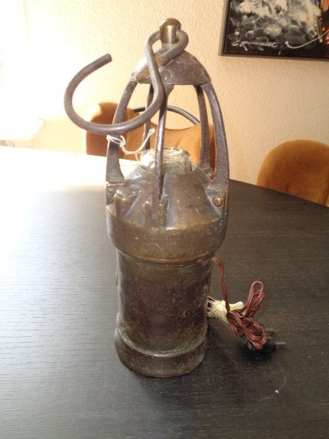 Oude mijnwerkerslamp / mijn lamp (excl. hengsel 27 cm hoog)., Ophalen of Verzenden