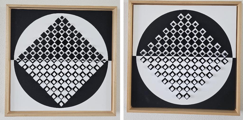 2 x Walter Maas kunstwerk hout-acryl 40x40cm - izgst, Ophalen of Verzenden