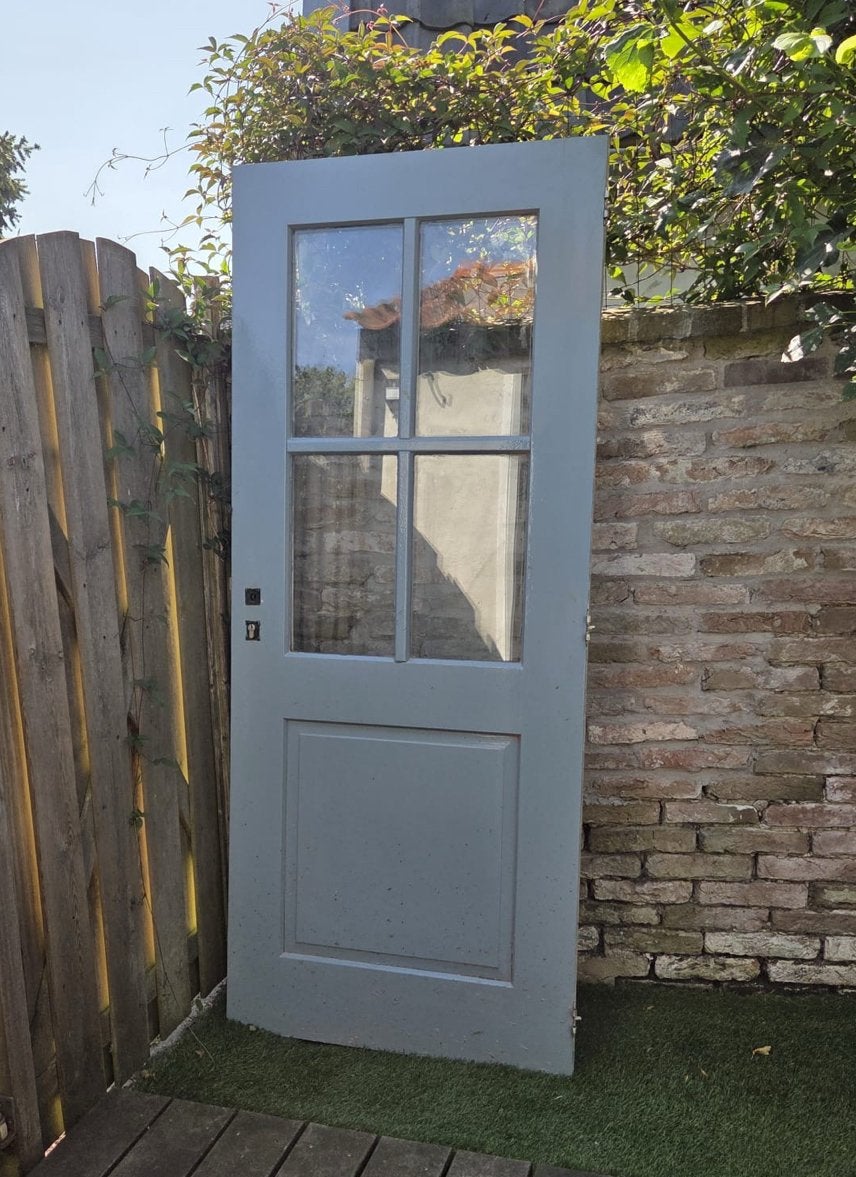 Hardhouten Achterdeur met HR++ glas en Driepuntssluiting, Doe-het-zelf en Verbouw, Deuren en Horren, Ophalen, Gebruikt, 80 tot 100 cm