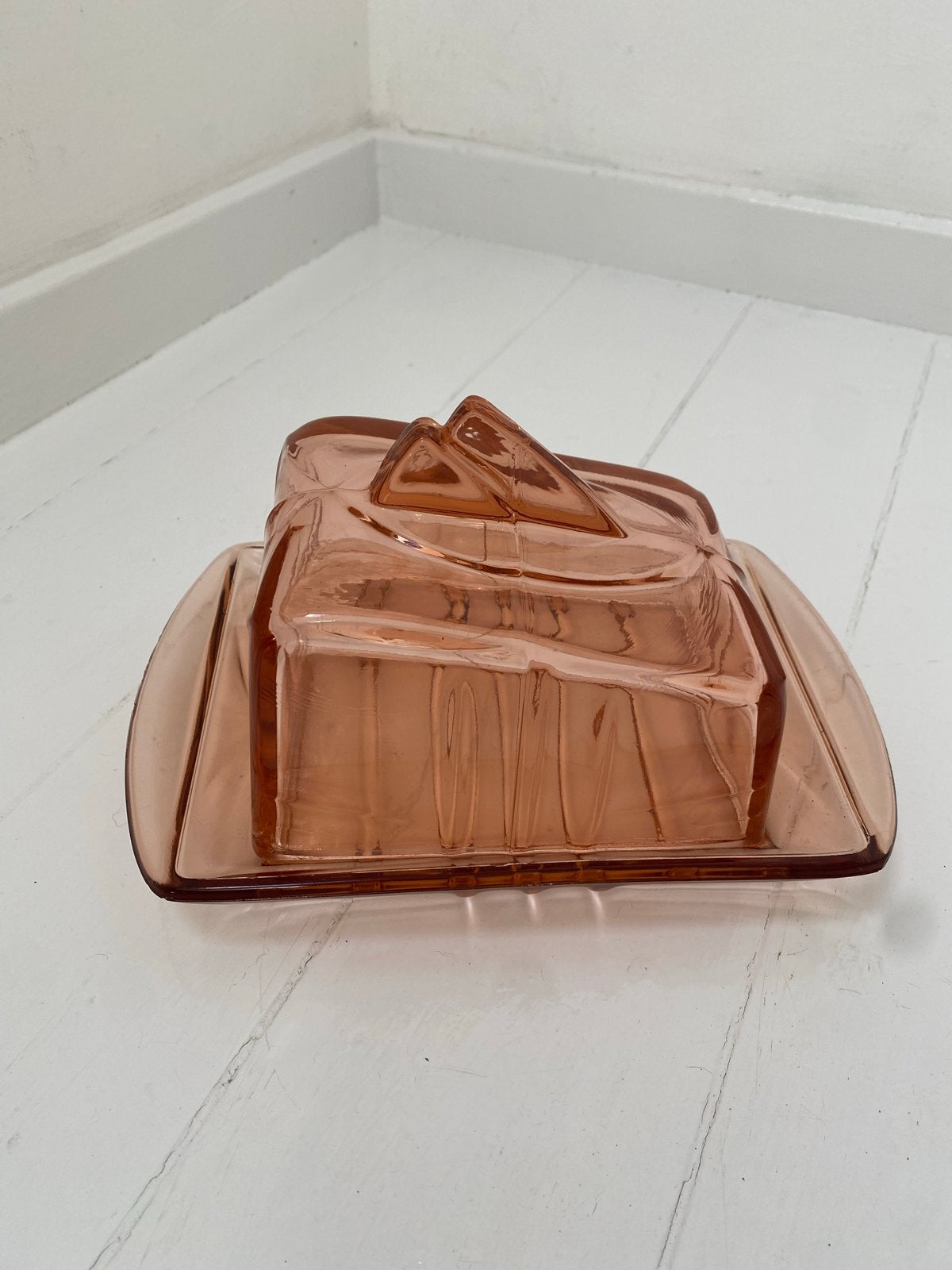 Vintage Roze Glazen Boterdoos / Botervloot, Ophalen of Verzenden