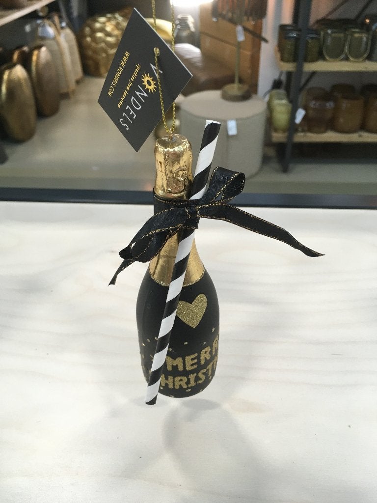 Vondels kerstornament champagne fles zwart met goud Nieuw!, Diversen, Kerst, Ophalen of Verzenden, Nieuw