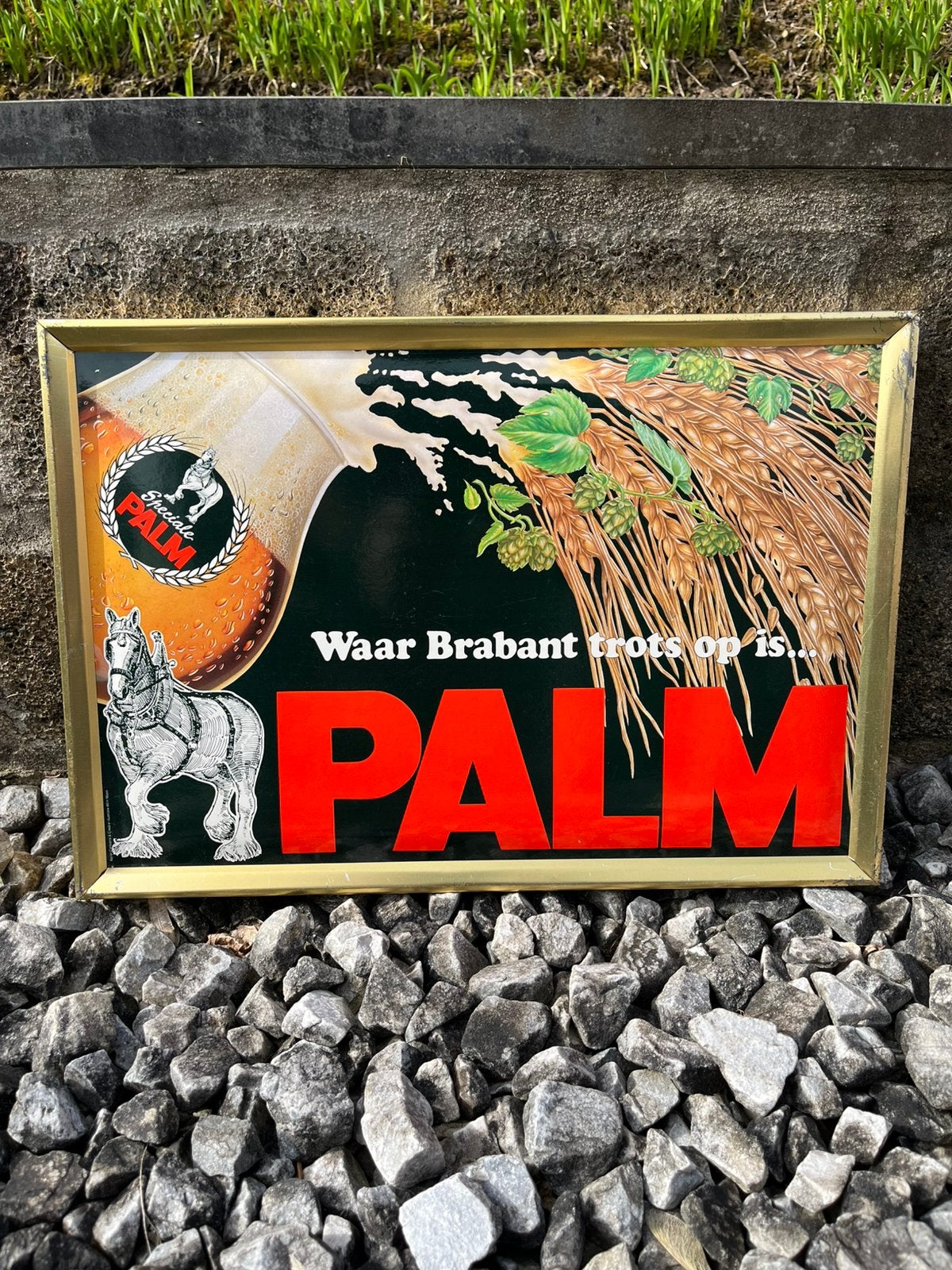 Vintage reclamebord van het Belgische biermerk Speciale Palm, Verzamelen, Ophalen of Verzenden, Zo goed als nieuw, Reclamebord, Plaat of Schild
