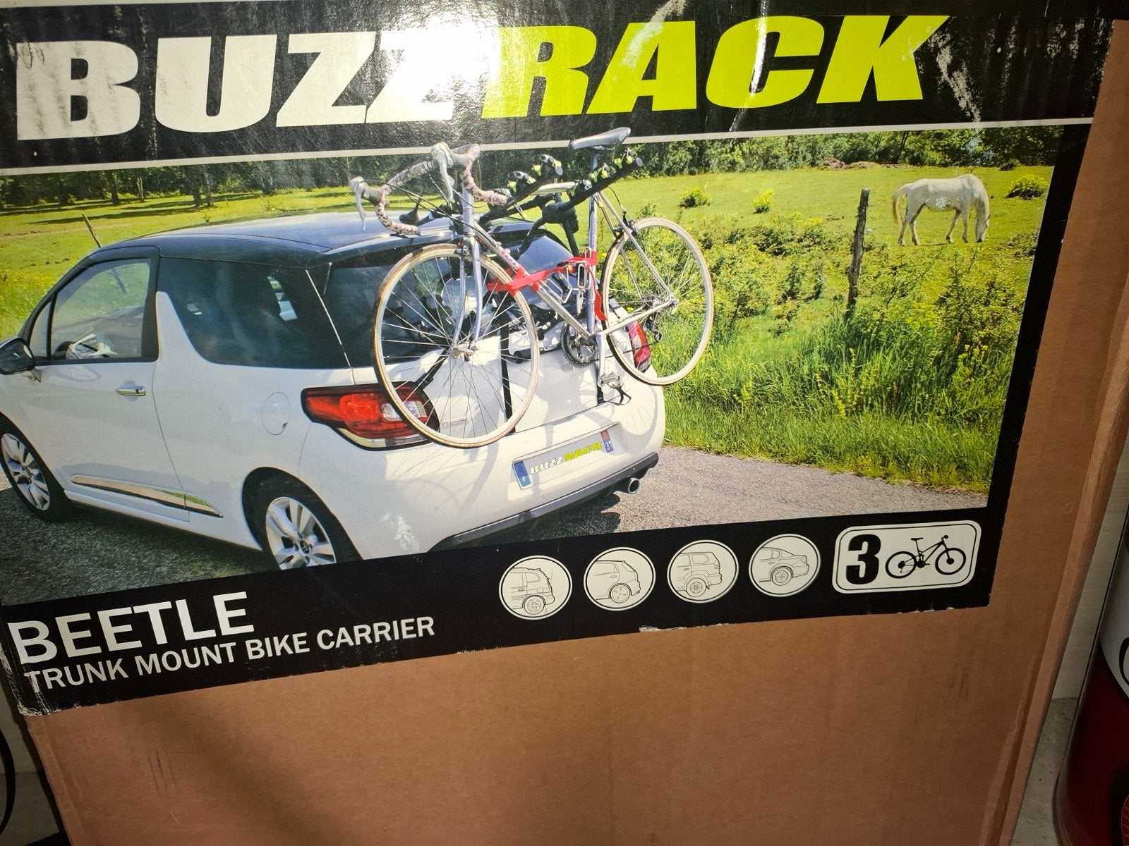 Buzz Rack Beetle kofferbak fietsendrager met adapter, Ophalen, 3 fietsen of meer, Gebruikt, Achterklepdrager