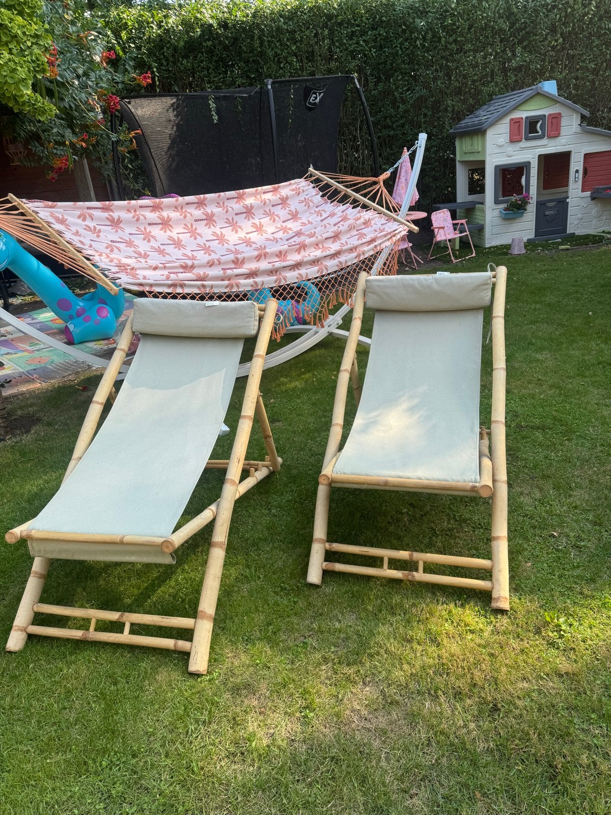 Nieuwe bamboe ligstoelen - nooit gebruikt!, Tuin en Terras, Ophalen, Nieuw, Overige materialen, Inklapbaar