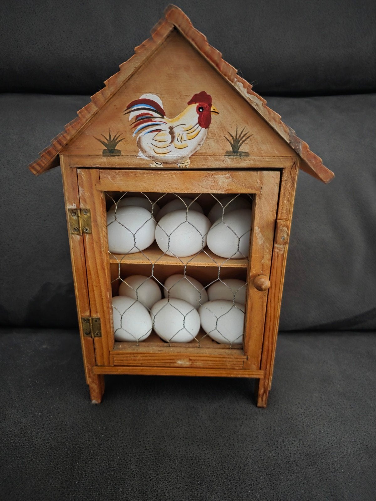 Vintage houten eierrekje met haan decoratie, Ophalen of Verzenden, Zo goed als nieuw, Bruin, Vintage