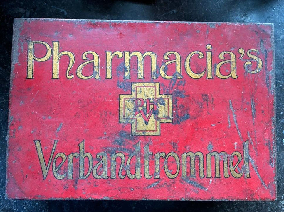 Vintage Pharmacia ehbo blik, Antiek en Kunst, Ophalen of Verzenden