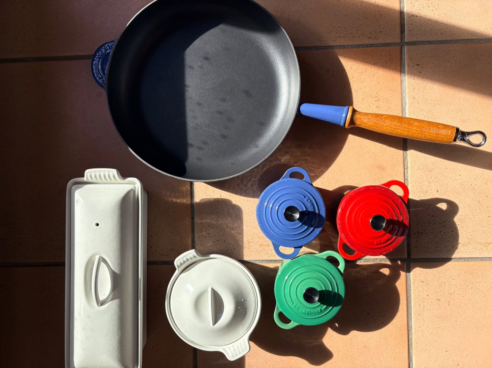 Prachtige set Le Creuset pannen & ovenschaal, Ophalen, Zo goed als nieuw, Gietijzer, Le Creuset