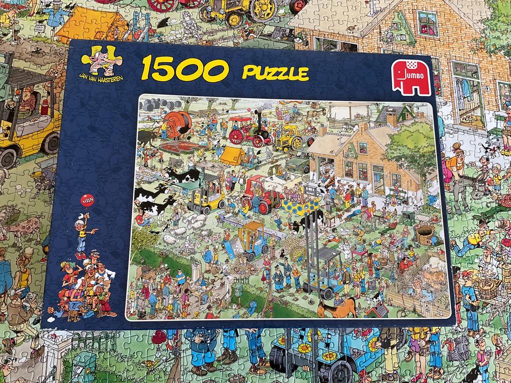 Jan van Haasteren 1500 stukjes boerderij bezoek, Ophalen of Verzenden, 500 t/m 1500 stukjes, Zo goed als nieuw, Legpuzzel
