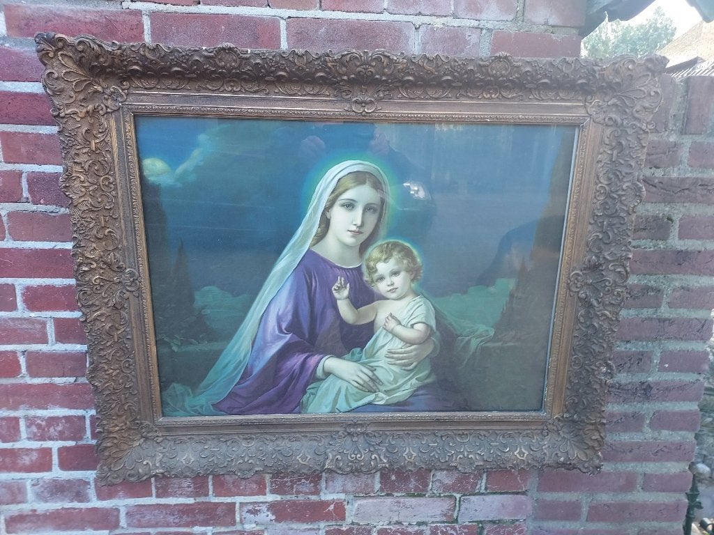 Antieke religieuze voorstelling Heilige Maria met kind., Antiek en Kunst, Ophalen