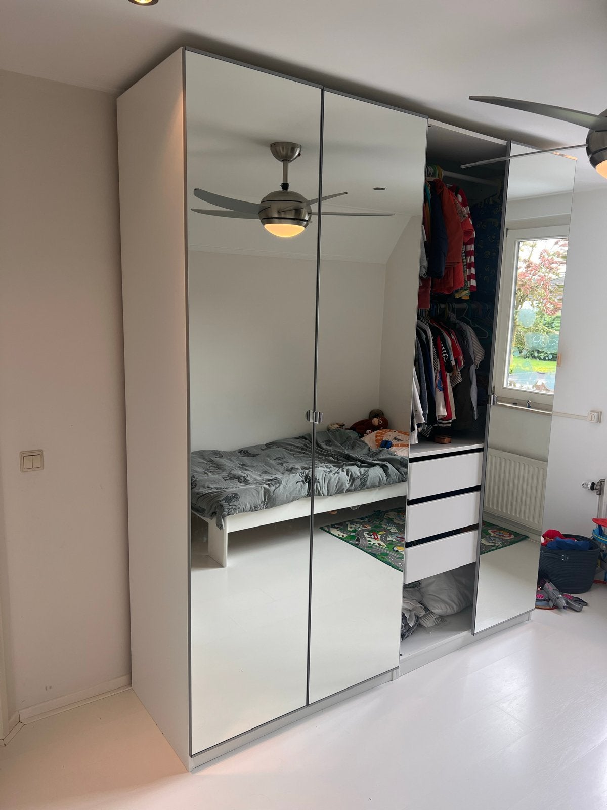 IKEA Pax kast met spiegeldeuren en lades 100x58x236, Ophalen, 100 tot 150 cm, 200 cm of meer, Zo goed als nieuw