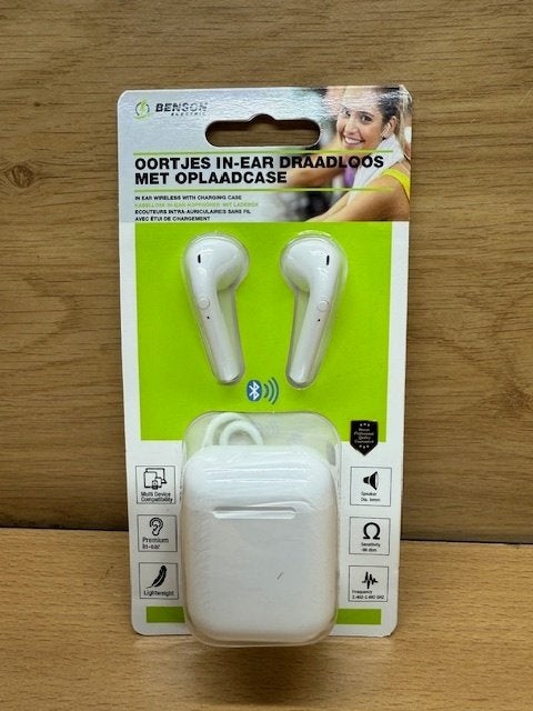 Oortjes in-ear draadloos met oplaadcase., Telecommunicatie, Eddiys, In gehoorgang (in-ear), Espel, Nieuw