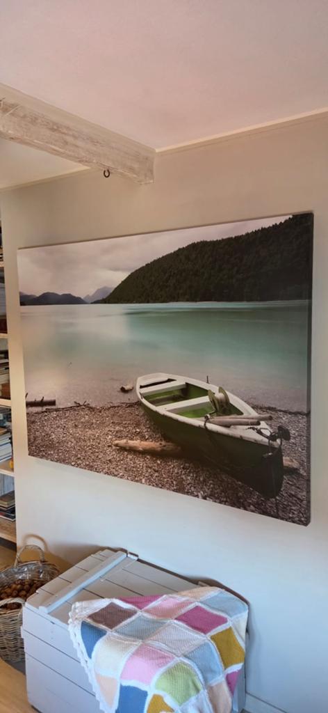 Groot Canvas Schilderij: Boot aan Meer, Ophalen, Zo goed als nieuw, 125 cm of meer, Schilderij