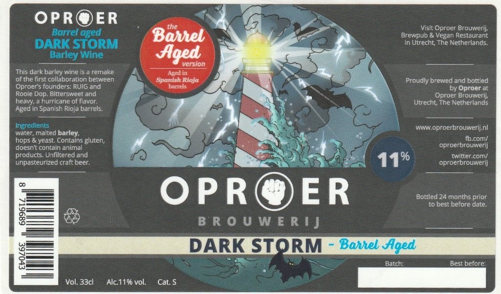 bieretiket Nederland Oproer Dark Storm, Verzenden, Nieuw, Overige typen, Overige merken