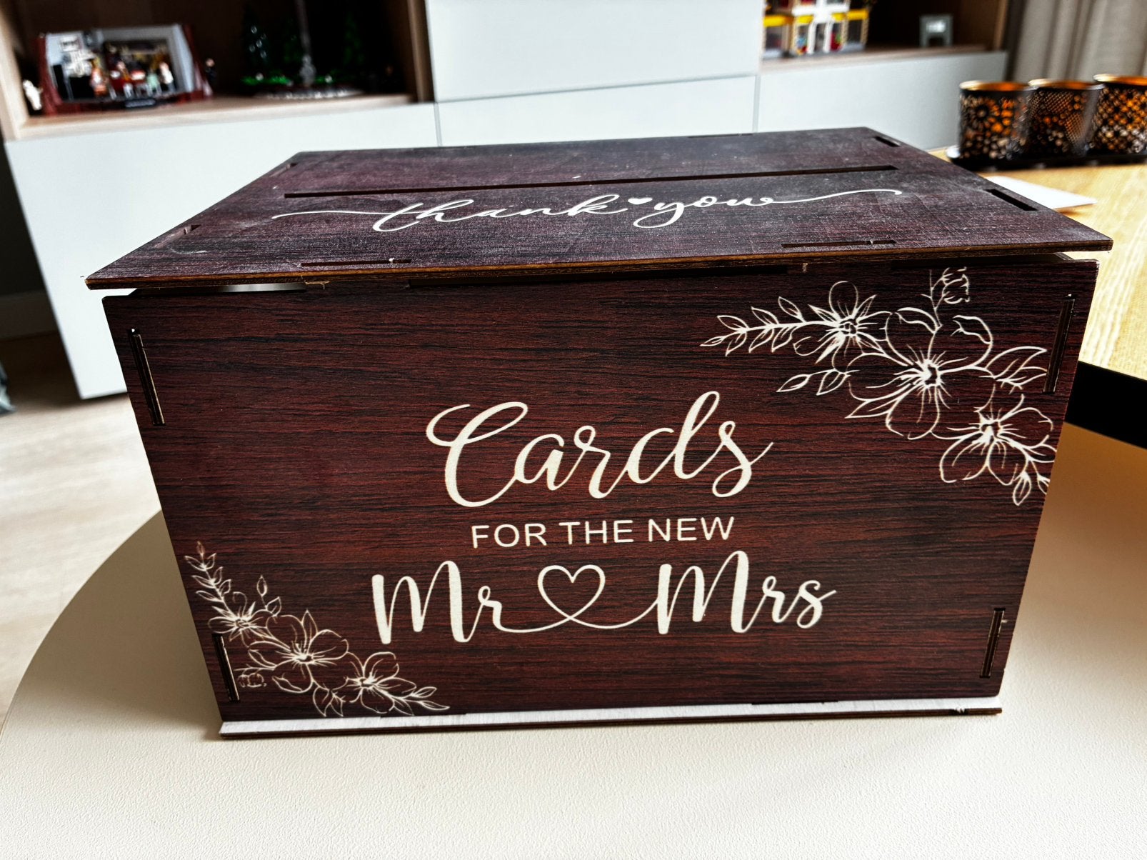 Kaartenbox voor bruiloft - Mr 🩷 Mrs, Ophalen of Verzenden, Zo goed als nieuw, Bruin, Accessoires