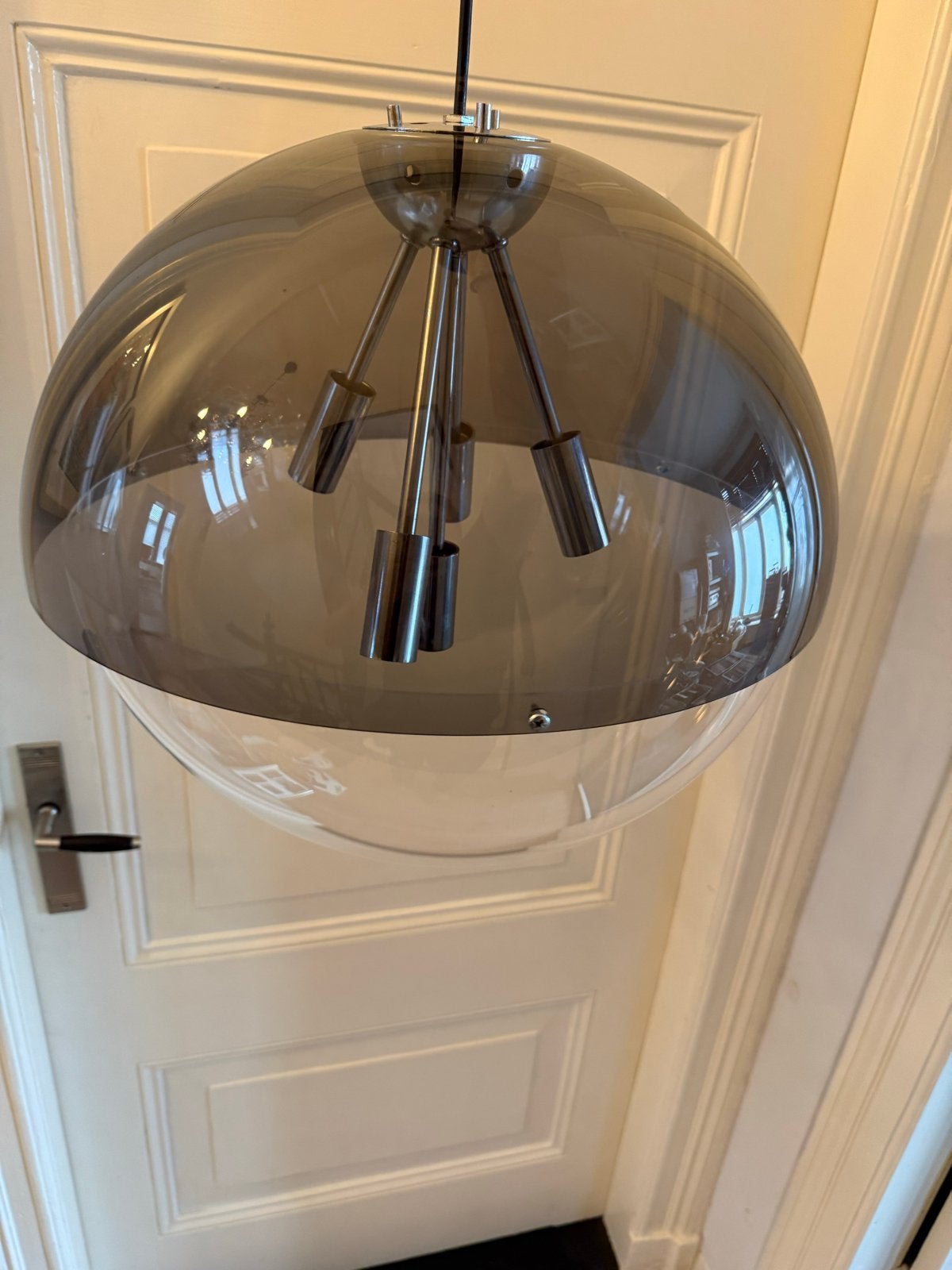 Vintage hanglamp met rookglazen kap - Jaren '70 stijl, Huis en Inrichting, Ophalen, Gebruikt, Glas, E27 (groot)