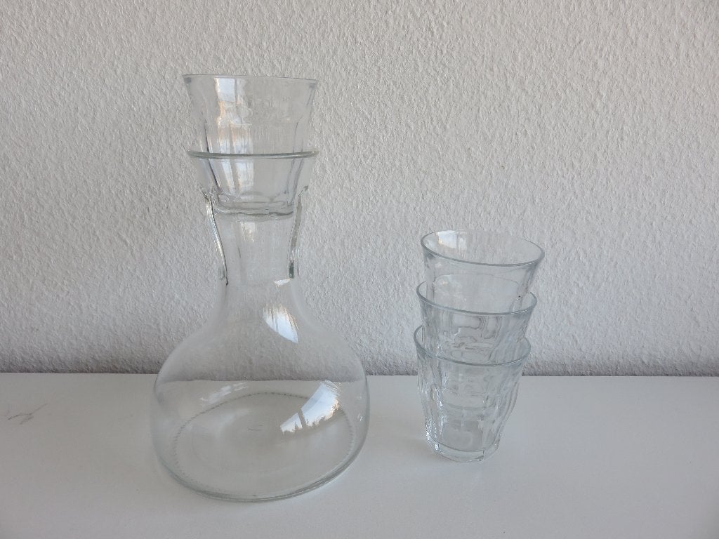 Royal VKB decanteerkaraf met 4 picardie glazen, Glas of Glazen, Ophalen of Verzenden, Modern, Glas