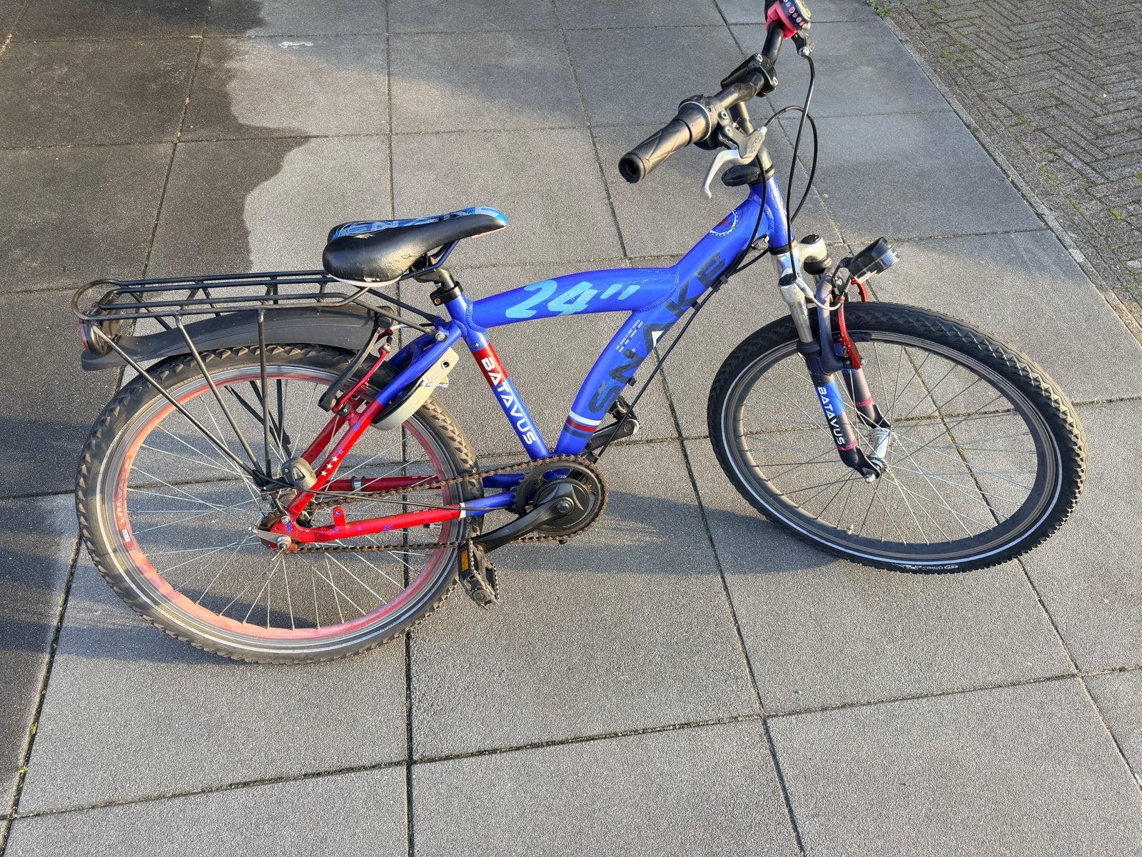 Batavus kinderfiets 24 inch - Blauw/Rood, Ophalen, Gebruikt, Velgrem, Versnellingen
