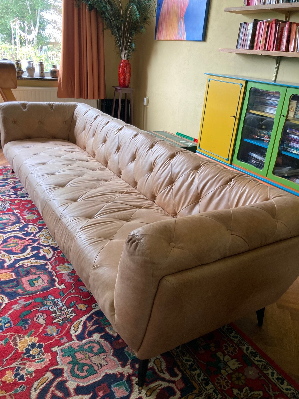 Grote klassieke leren bank - 3 meter, Huis en Inrichting, Ophalen, Zo goed als nieuw, 75 tot 100 cm