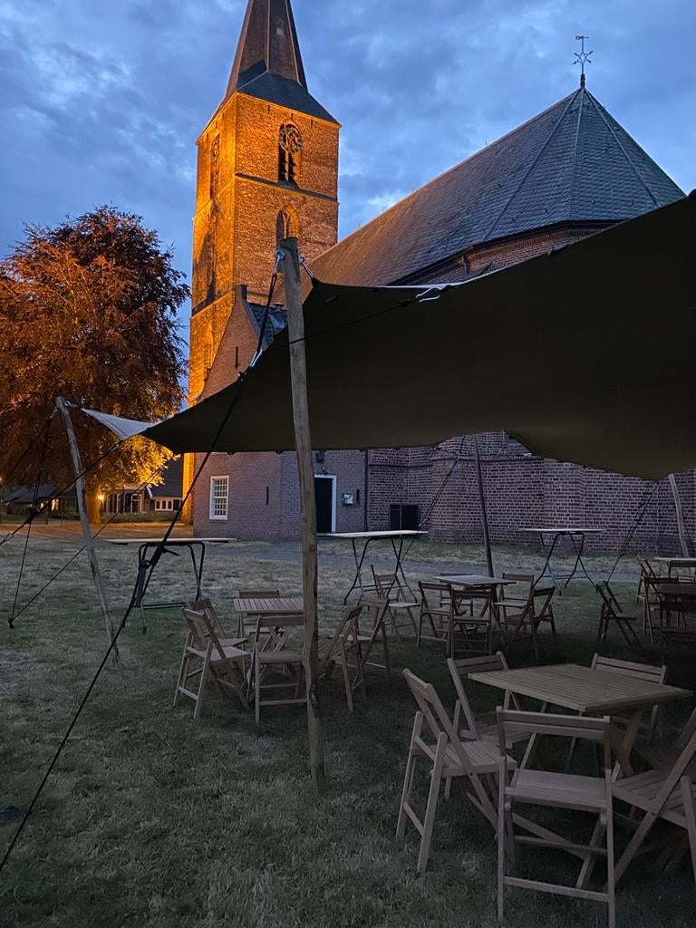 Stretchtent 10x12m huren inclusief bistro meubilair, Tuin en Terras, Partytenten, Gebruikt, Overige typen, 6 meter of meer, 8 meter of meer