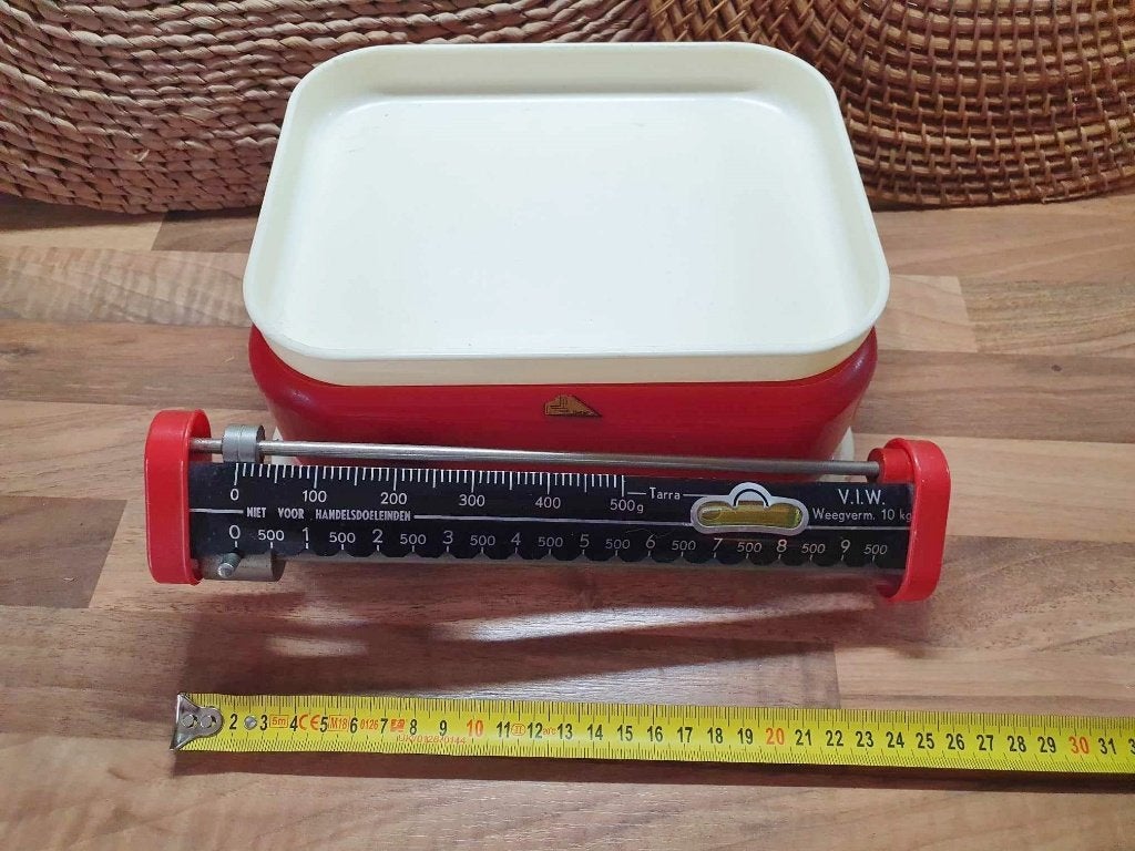 Vintage huishoud weegschaal,waterpasje!Schuifgewichtjes, Verzamelen, Retro, Ophalen of Verzenden, Huis en Inrichting