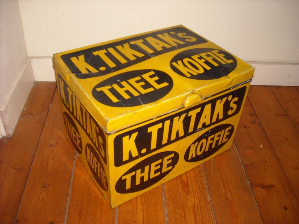 antiek blik Tiktak koffie thee  oud voorraadblik jaren 30, Ophalen of Verzenden, Gebruikt, Koffie, Overige merken