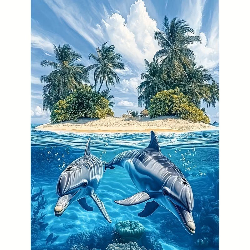 50x40cm Diamond Painting eiland dolfijnen (vierkant) nr 4, Hobby en Vrije tijd, Nieuw, Ophalen of Verzenden, Overige materialen