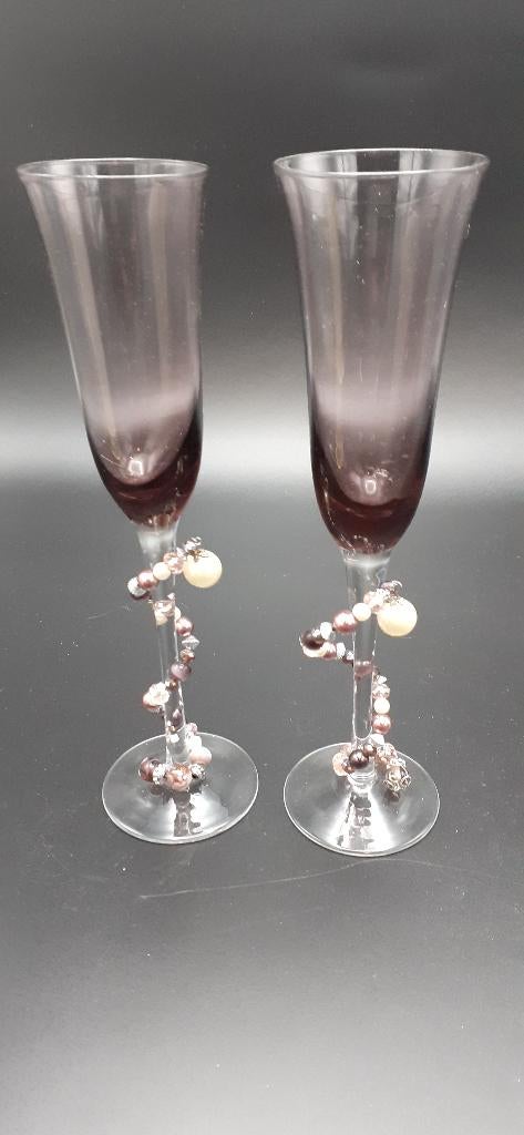 2 bruids huwelijk champagne glazen flutes (458), Ophalen of Verzenden, Zo goed als nieuw, Overige typen