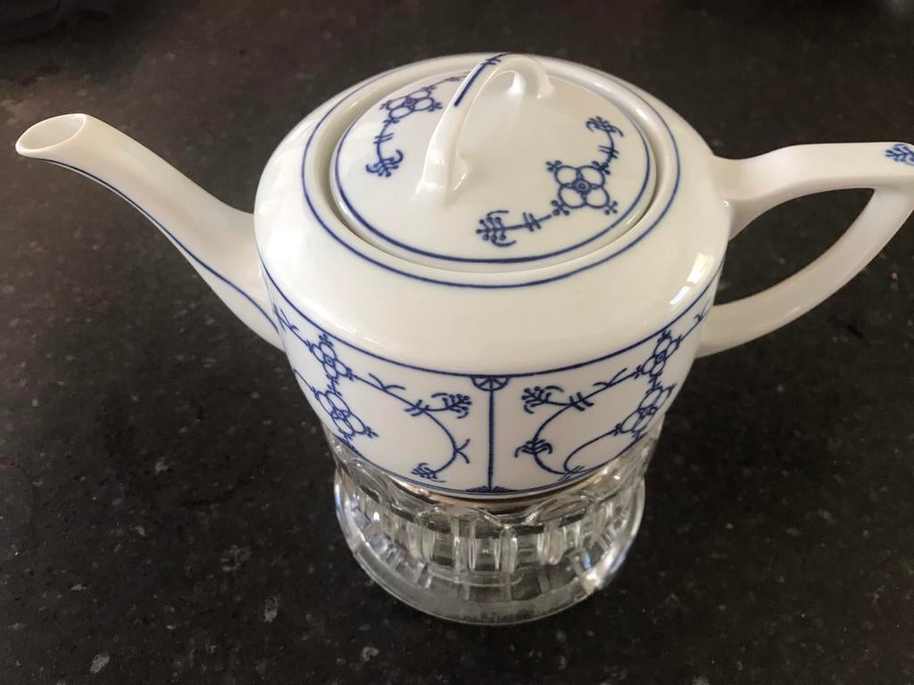 Originele Blau Saks theepot met glazen warmhouder, Huis en Inrichting, Keuken | Servies, Overige typen, Ophalen of Verzenden, Zo goed als nieuw