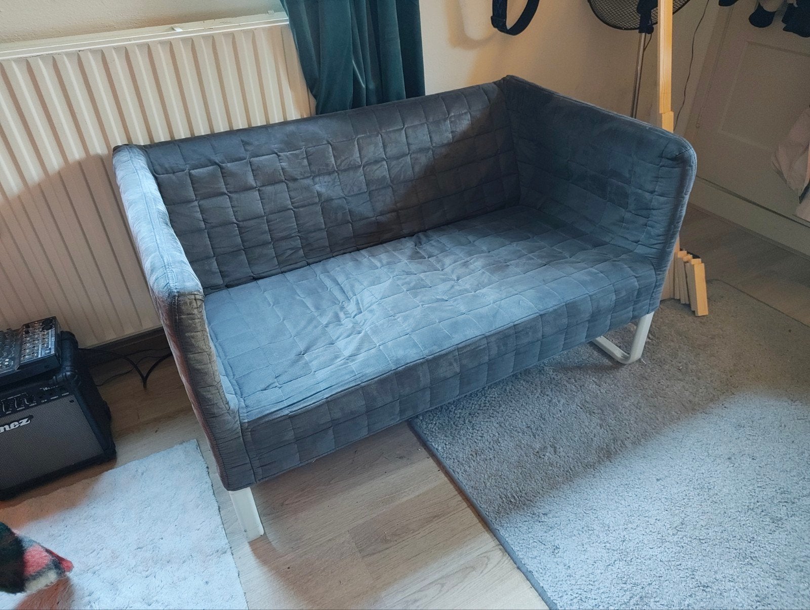 Grijze Ikea Knopparp tweezits bankje, Gebruikt, Minder dan 75 cm, 150 tot 200 cm, Tweepersoons