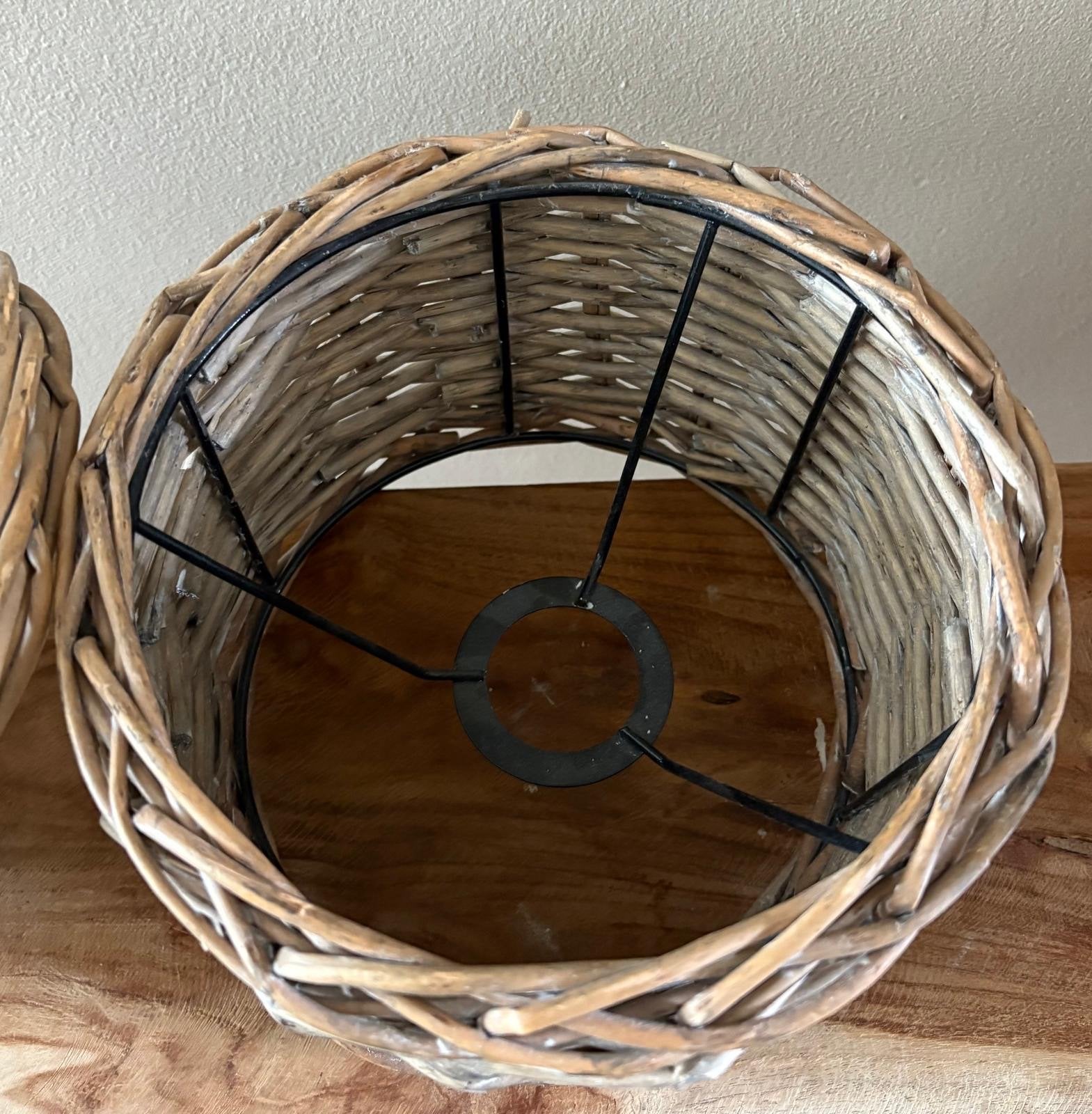 Rotan lampenkapjes - set van 2, Gebruikt, Beige, Rond, Ophalen of Verzenden