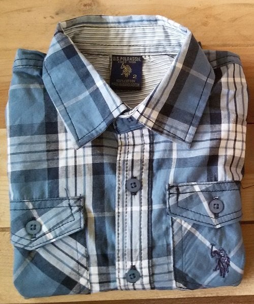 Maat 116/122 Blauw geruit US Polo Assn overhemd *NIEUW*, Kinderen en Baby's, Kinderkleding | Maat 116, US Polo Assn., Overhemd of Blouse