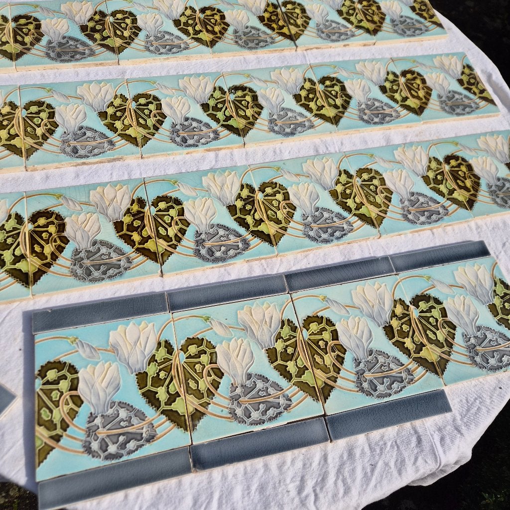 47 Jugendstil wandtegels opgelegde afbeelding witte bloem, Antiek en Kunst, Ophalen
