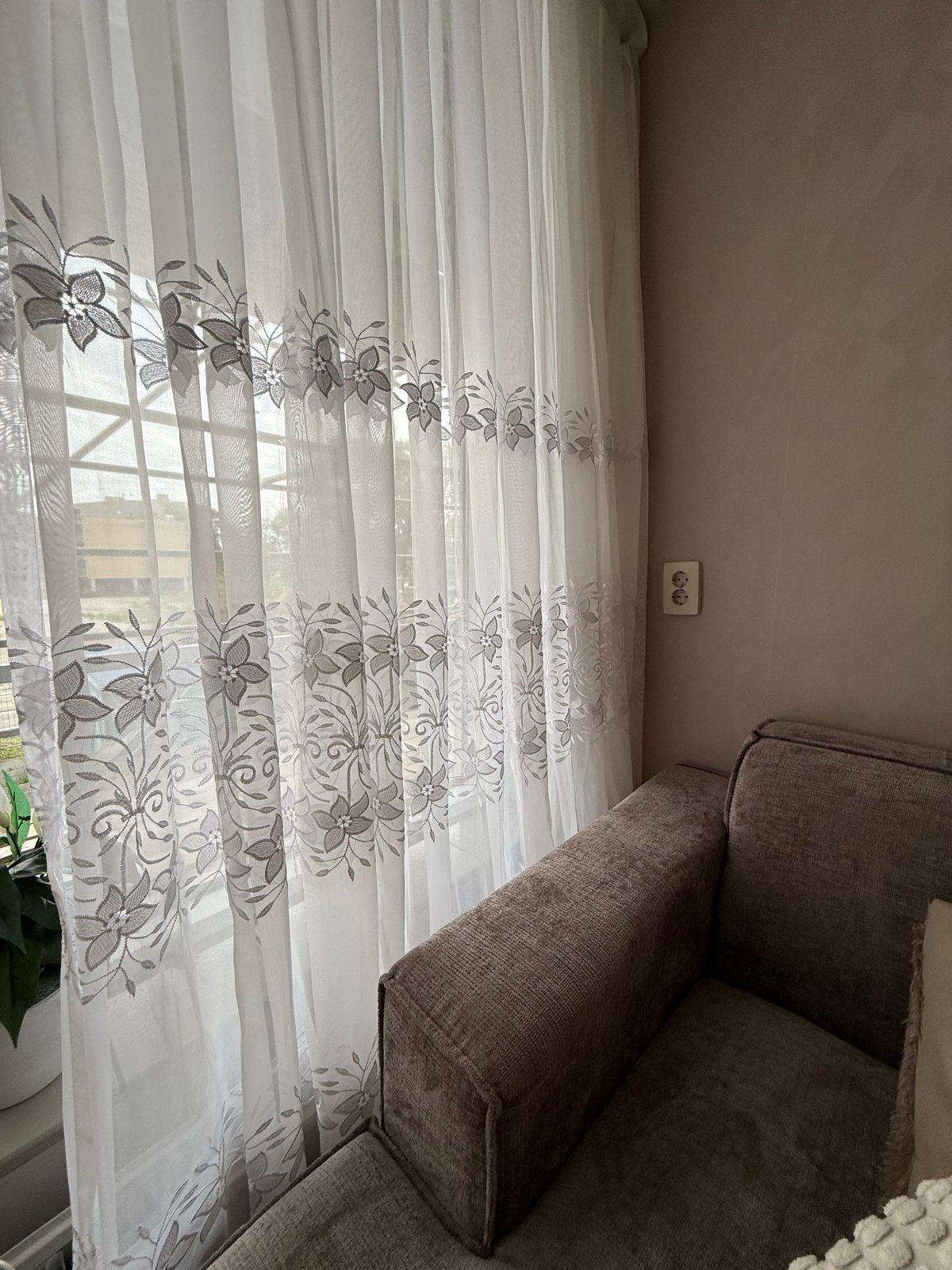 Witte vitrage met bloemmotief, Ophalen, Vitrage, Wit, Lichtdoorlatend