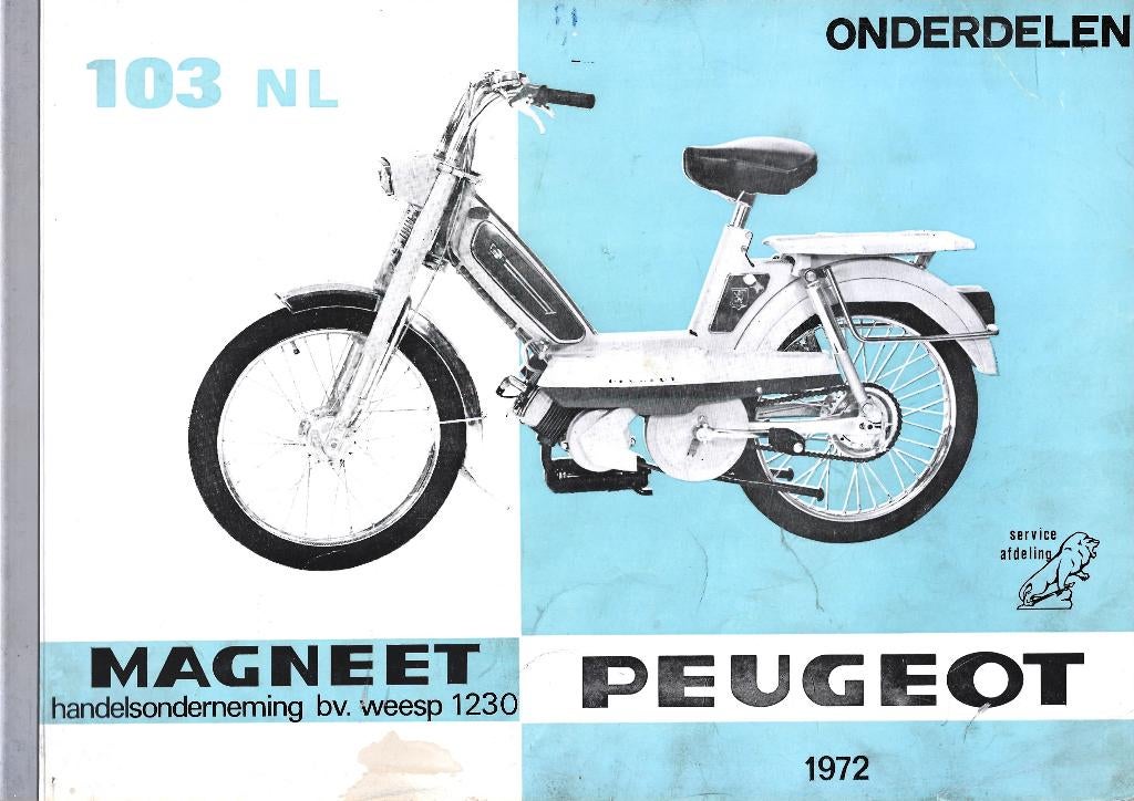 Peugeot 103 onderdelenlijst 1972 (2060z) bromfiets, Fietsen en Brommers, Handleidingen en Instructieboekjes, Zo goed als nieuw
