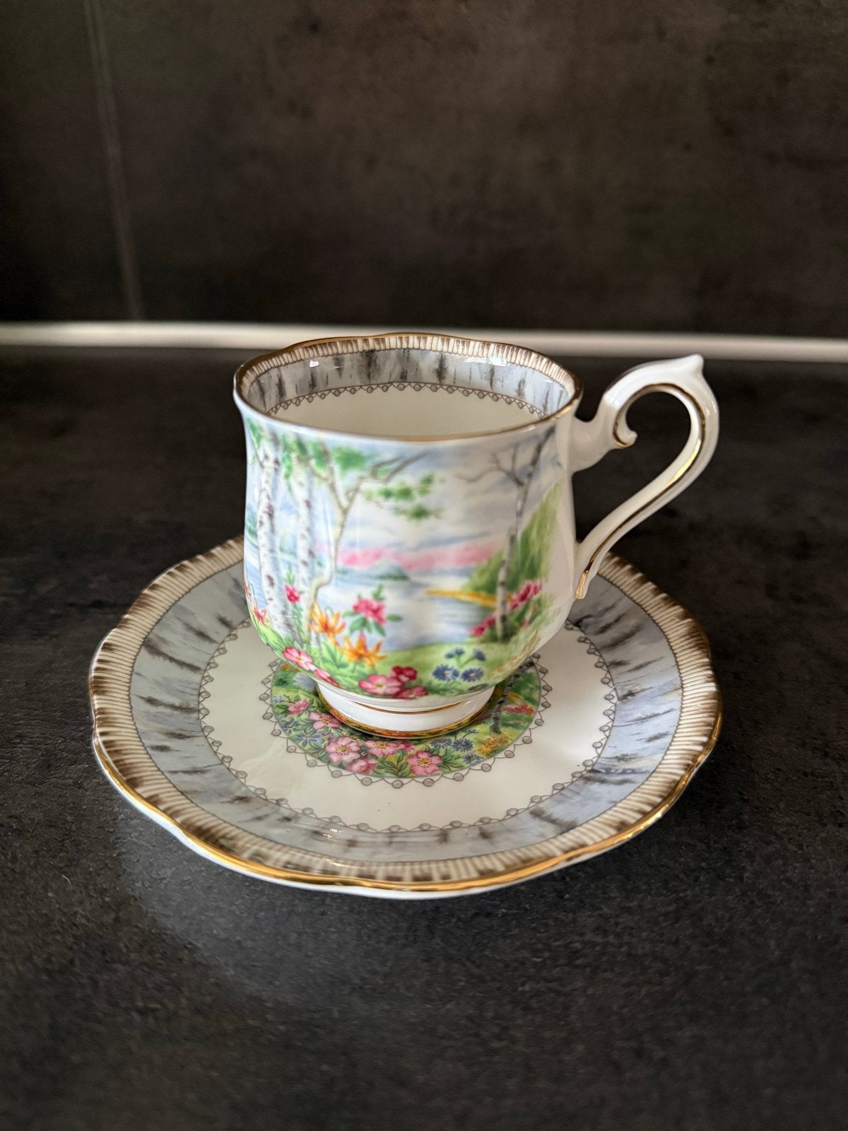 Royal Albert Kop en Schotel - Silver Birch, Antiek en Kunst, Ophalen of Verzenden