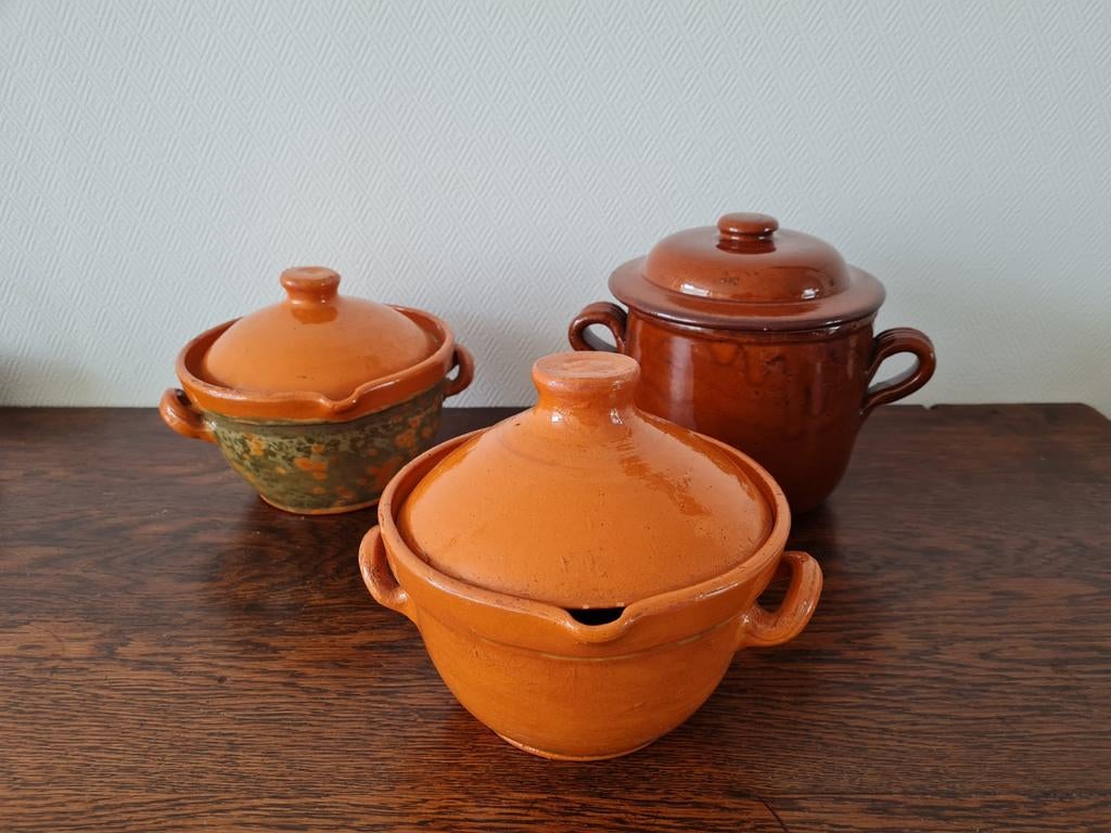 Terracotta kookpotten vintage jaren 70, Ophalen of Verzenden, Zo goed als nieuw, Overige materialen, Pannenset