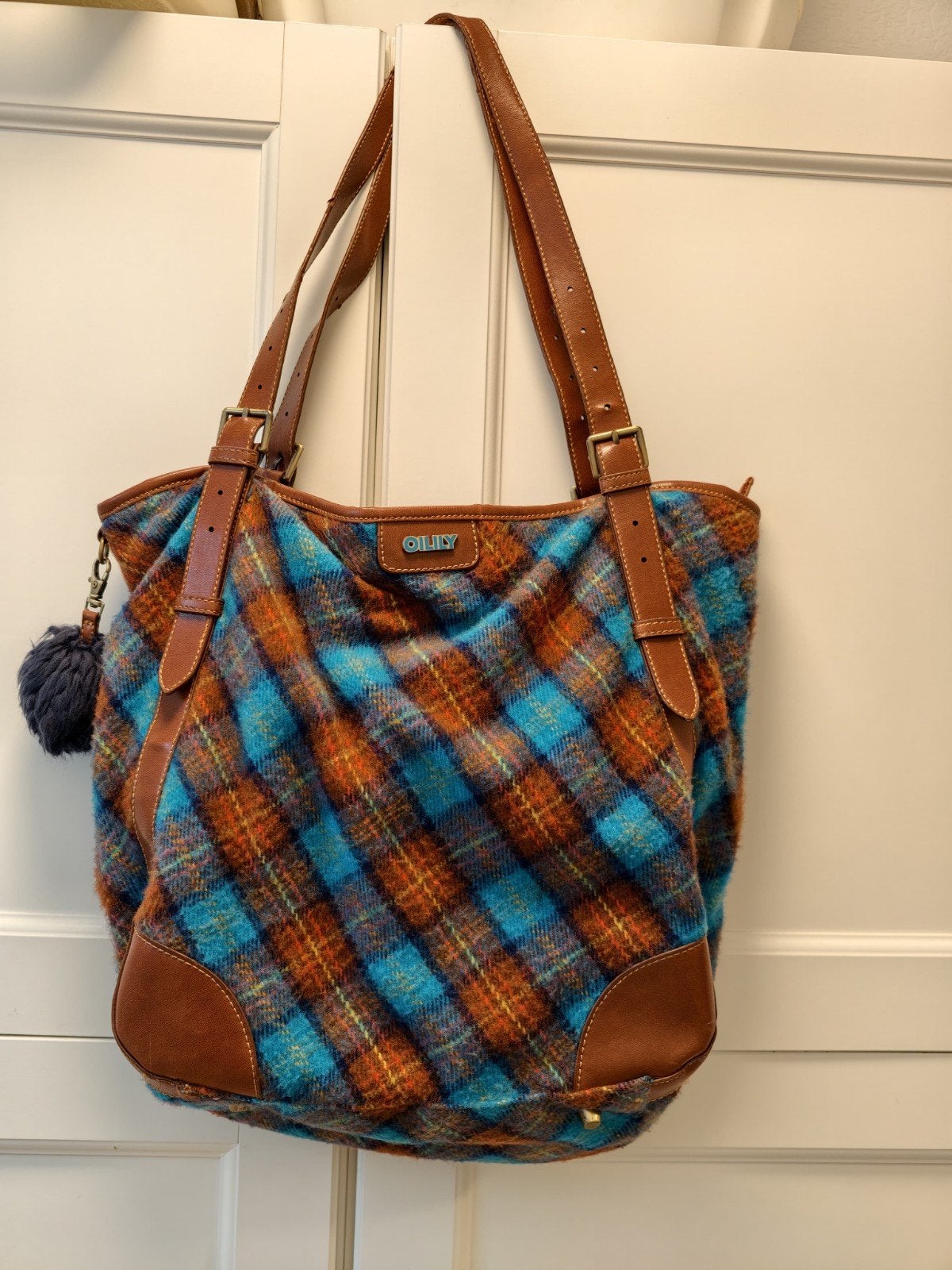 Oilily tas met Schotse ruit en leren details, Sieraden, Tassen en Uiterlijk, Ophalen of Verzenden, Zo goed als nieuw
