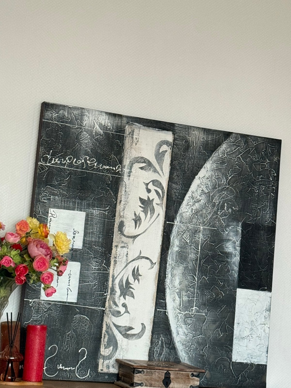 Modern abstract schilderij in zwart-wit tinten, Ophalen