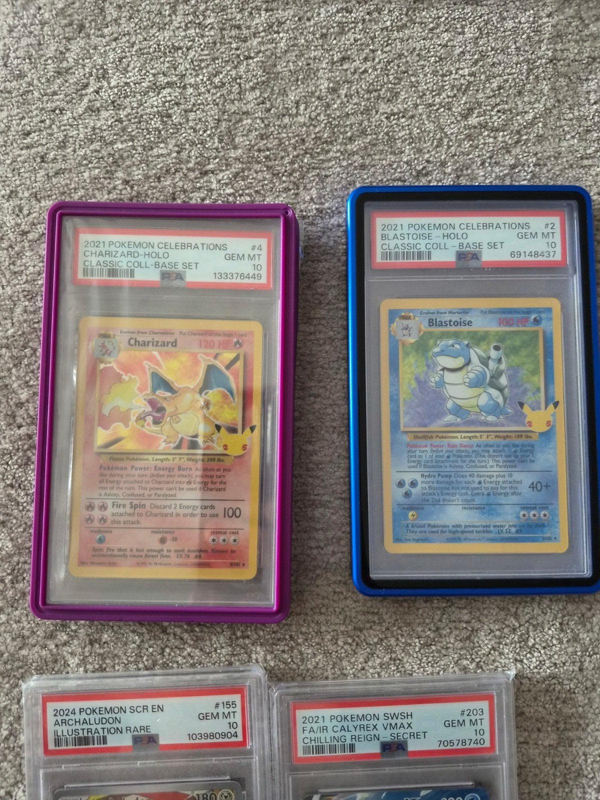 Pokémon Celebrations Charizard & Blastoise Holo PSA 10, Ophalen of Verzenden, Zo goed als nieuw, Meerdere kaarten