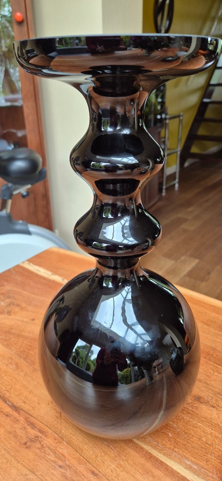 Vintage Glazen Kandelaar Zwart - 40 cm Hoog, Antiek en Kunst, Antiek | Kandelaars, Ophalen of Verzenden