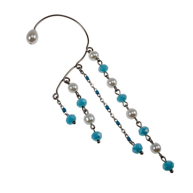 Earcuff Elegante Oorbel Parels Turquoise Kristallen Handmade, Overige materialen, Hangers, Birgitta-Gracht 33, 6465 EL Kerkrade, Nederland