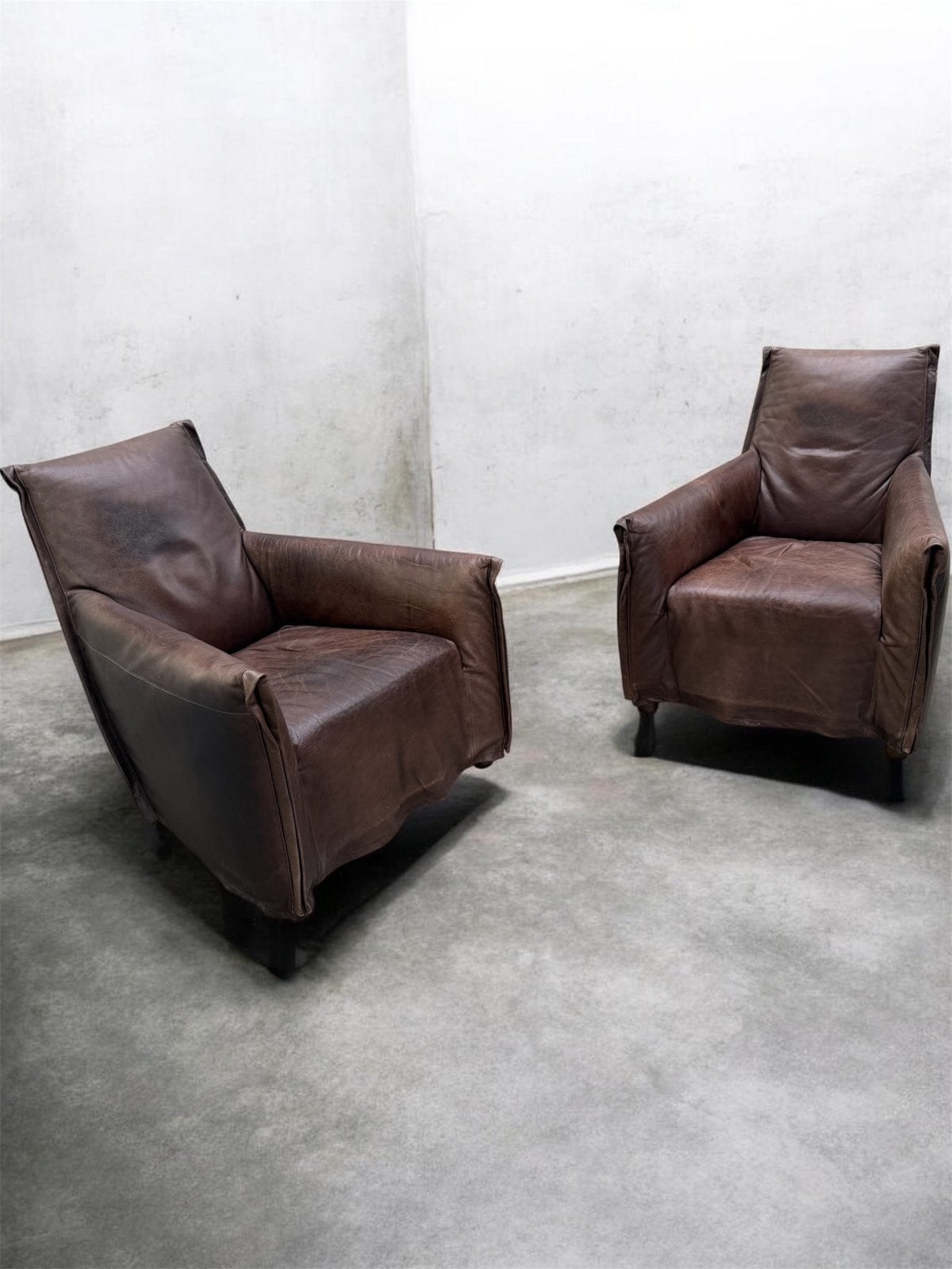 2x LINTELOO ARA Fauteuil | Bruin leder, Ophalen of Verzenden, Gebruikt, 75 tot 100 cm, Leer